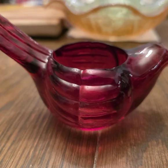 Vintage Ruby Red Glass Bird Tea Light Holder – L.E. Smith Style - Picture 3 of 4